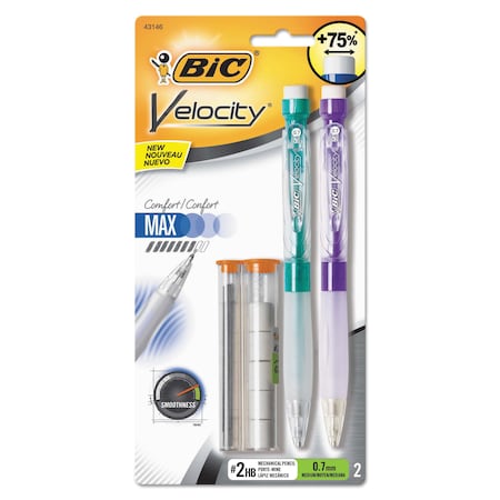 Bic Velocity Max Pencil, 0.7 mm, HB (#2.5), Assorted Barrel Colors, PK2 MPMX7P21-BK
